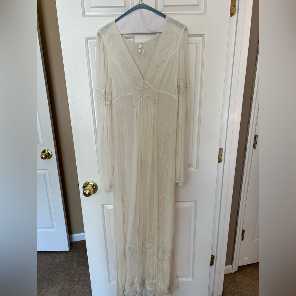 Free People Cream Embroidered Maxi Dress